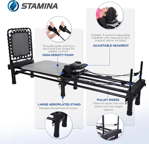 Miniatura 2 de AeroPilates Pilates Reformer Machine, Gym Equipment for Resistance Workout, Strength & Fitness Training - Foldable & Compact Gris