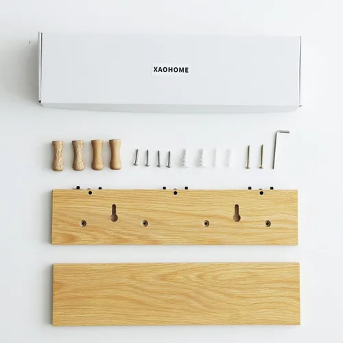 Miniatura 4 de Perchero de pared con estante, estante flotante de madera resistente con ganchos para ahorrar espacio interior, organizador de pared adecuado