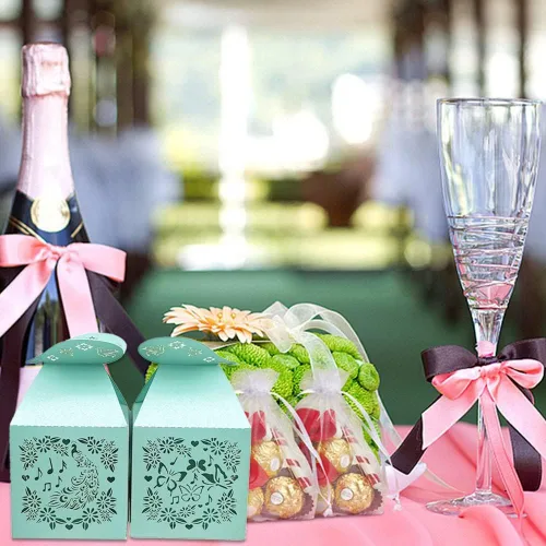 Miniatura 9 de the love 46 cajas de recuerdos de fiesta, flores cortadas con láser y mariposas, pavo real, pájaros, dulces, caja de chocolate, regalos de boda, Azul