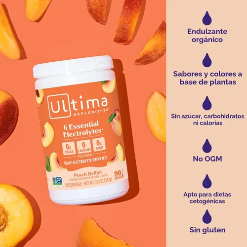 Miniatura 5 de Ultima Replenisher Mocktini - Mezcla de bebida en polvo de electrolitos – Sin azúcar – Peach Bellini, 90 porciones – Polvo de hidratación con 6