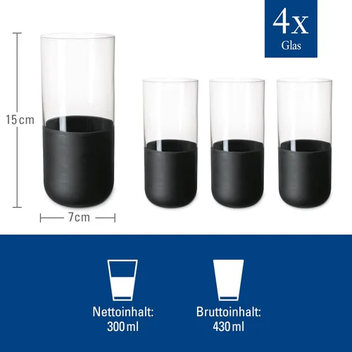 Miniatura 3 de Villeroy & Boch Manufacture Rock Collection - Juego de 4 vasos de cristal con base negra mate, fabricado en Europa, capacidad de 10 onzas