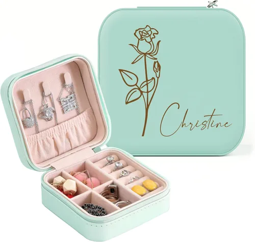 ALBK Regalos personalizados para mujeres Estuche de viaje de joyería de cuero personalizado, caja de joyería de dama de honor, organizador de joyas