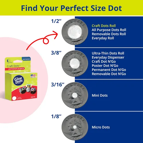 Miniatura 5 de Glue Dots, Puntos para manualidades, doble cara, 1/2 pulgada, .5 pulgadas, 200 puntos, cinta de pegamento para manualidades, puntos de pegamento