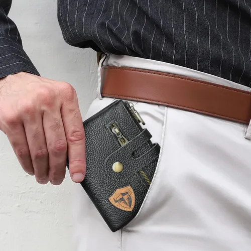 Miniatura 7 de Handadsume Genuino caballo loco cuero viaje regalo moneda bolsillo tarjeta caso largo organizador cadena Rfid monedero con broche para hombres