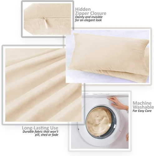 Miniatura 3 de Nestl Juego de 2 fundas de almohada, acogedoras fundas de almohada decorativas de terciopelo de 12 x 20 pulgadas, fundas de almohada suaves y Beige