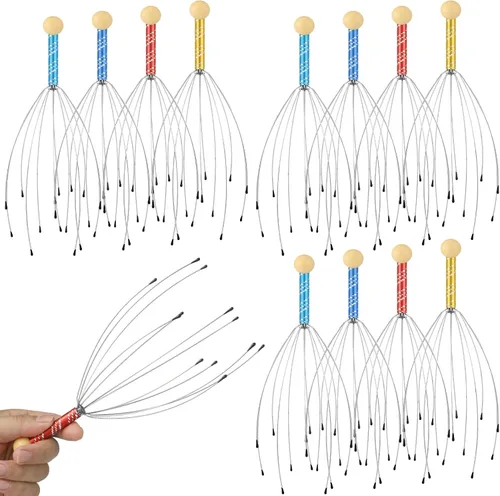 Soaoo Masajeador manual de cabeza para el cuero cabelludo, 36 unidades, regalo de Navidad, alambre de acero de mano, rascador de cabeza con mango de