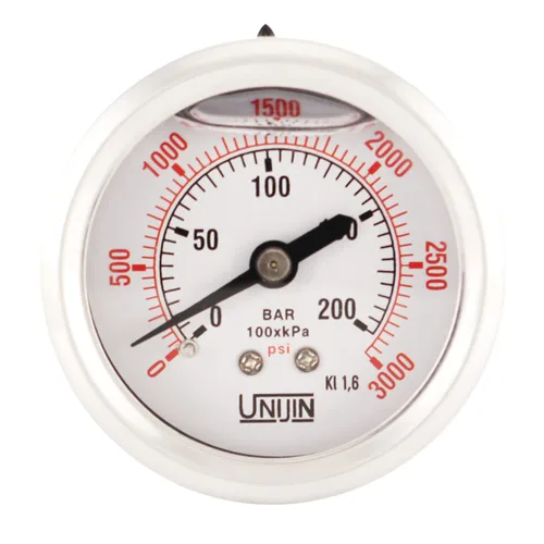 Miniatura 11 de Serie P251 Dial de 2 pulgadas, manómetro lleno de aceite con internos de latón, 0-15 PSI/kPa, ± 1.6% de precisión, 1/4 pulgadas NPT, montaje trasero