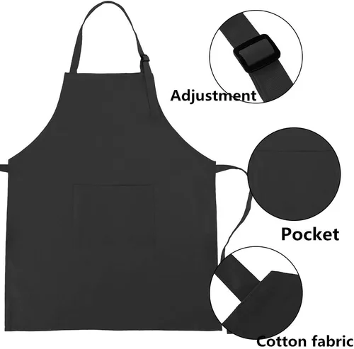 Miniatura 4 de Juego de delantal y gorro de chef para niños, delantales ajustables de algodón con bolsillo grande, delantales negros para niñas y niños, delantales