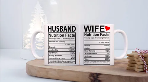 Miniatura 5 de CBTwear Datos nutricionales del marido y la esposa – Taza de café de cerámica de 11 oz para parejas, divertidas tazas de aniversario para marido