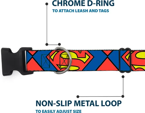 Miniatura 5 de Collar de clip de plástico con hebilla – Superman Shield CLOSE-UP azul/rojo/amarillo – 1.0 in de ancho – se adapta a cuello de 9 – 15 pulgadas