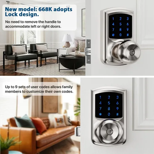 Miniatura 6 de Hidalife Cerradura de puerta de entrada sin llave con código, cerradura de puerta con teclado con asa, cerradura digital de pantalla táctil
