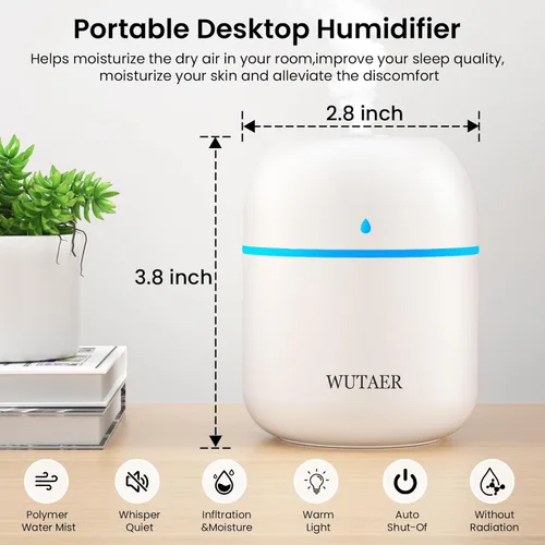 Miniatura 2 de Minihumidificador portátil, WUTAER humidificador USB de escritorio personal para automóvil, habitación de oficina, dormitorio, apagado automático, 2