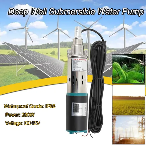 Miniatura 2 de Kit de bomba sumergible solar de 200 W, bomba de mano de pozo de agua profunda de 12 V CC, energía alternativa alimentada por energía solar con Negro