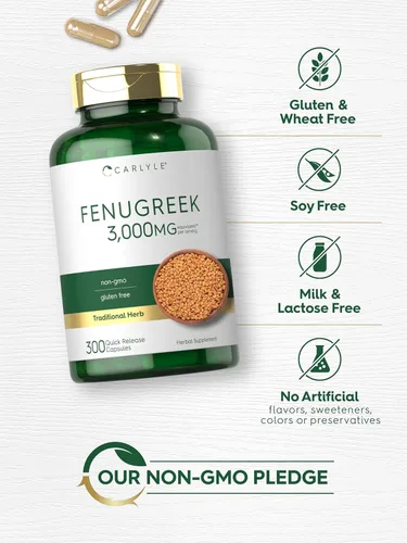 Miniatura 5 de Carlyle Cápsulas de fenogreco 300 unidades Extracto sin OMG y sin gluten Semillas de fenogreco