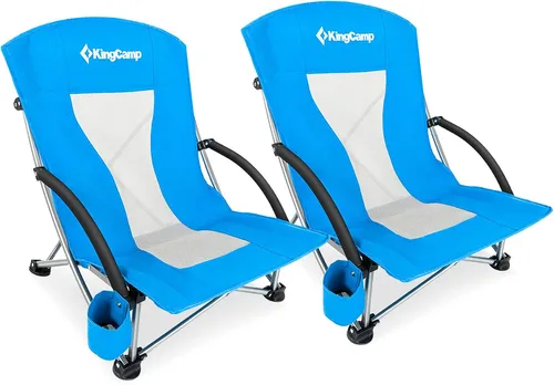 Miniatura 9 de KingCamp Paquete de 2 sillas de playa ligeras y plegables con respaldo alto con soporte para tazas, bolsa de almohada para acampar al aire libre