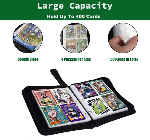 Miniatura 4 de Carpeta de tarjetas de fútbol para tarjetas intercambiables, se adapta a 400 tarjetas con 50 mangas, páginas de 4 bolsillos, 3 anillos en D
