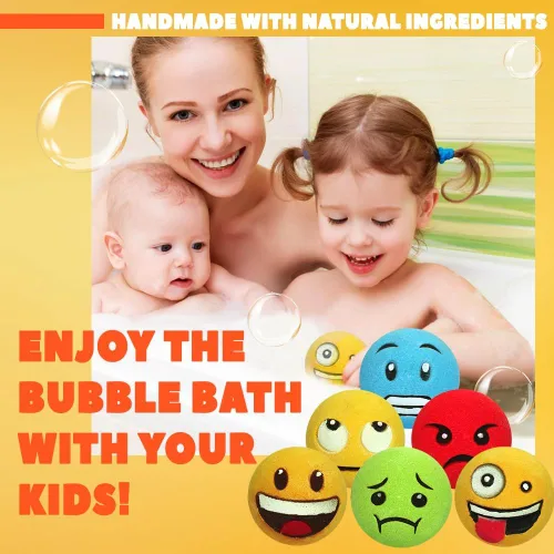 Miniatura 4 de HZEX Juego de 6 bombas de baño faciales grandes con emociones – Divertidas bombas de spa inspiradas en emojis – Hecho a mano con manteca de karité