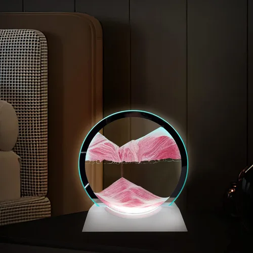 Miniatura 6 de Akaco Sand Art - Movimiento líquido con luz, base de madera blanca, pintura de flujo de vidrio móvil, 3 colores cambiantes, lámpara de mesa de Rosado