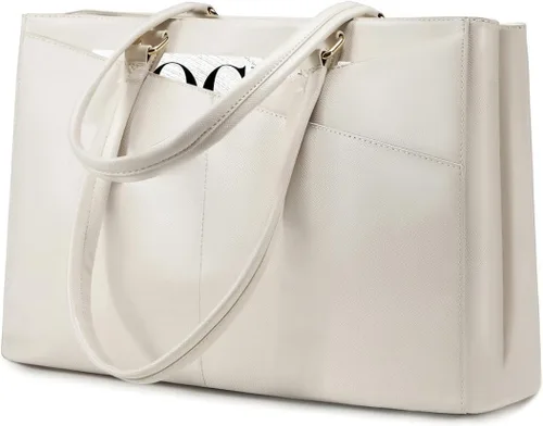 Miniatura 38 de LOVEVOOK Bolsa de mano para computadora portátil para mujer, bolsas de trabajo de cuero de 15.6 pulgadas con soporte grande para tazas para Negro