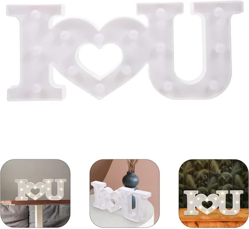 Miniatura 9 de Uonlytech Letrero con luces LED románticas con diseño de letras, funciona con pilas, lámpara decorativa con texto en inglés "I Love You