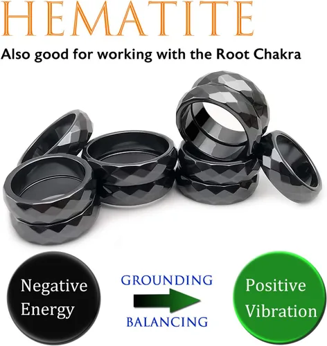 Miniatura 51 de Morchic - Anillos unisex de piedras de hematita, para equilibrar ansiedad, chakra raíz, (paquete de tamaños mixtos)