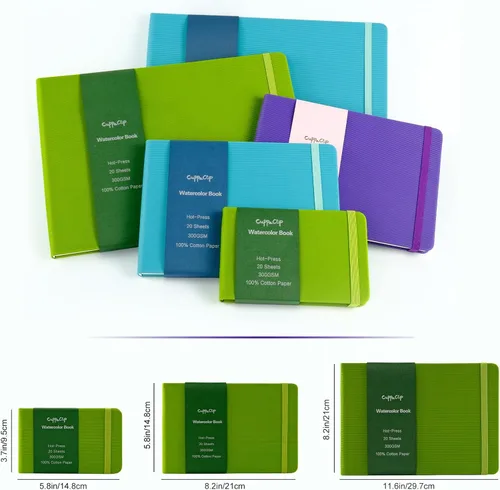 Miniatura 5 de CuppaClip Papel de acuarela de algodón prensado en caliente con bolsillo interior, cuaderno de bocetos de acuarela, diario como cuaderno de viaje
