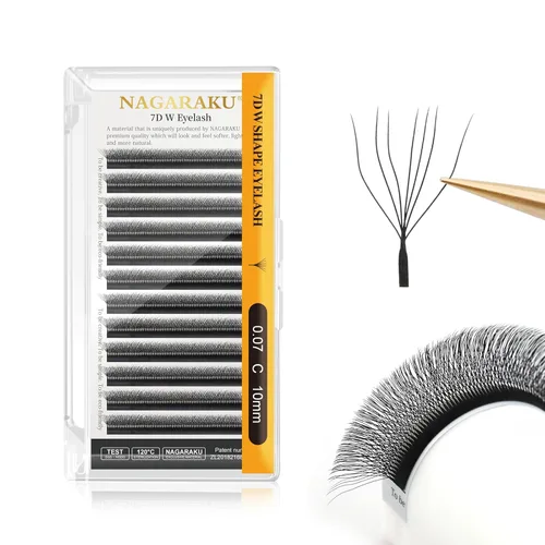 Miniatura 227 de NAGARAKU Extensiones de pestañas Double Tips 4D W, suministros con puntas dobles, gruesas con rizado D de 0.07 mm, bandeja mixta 8-15 mm, 0.07-D