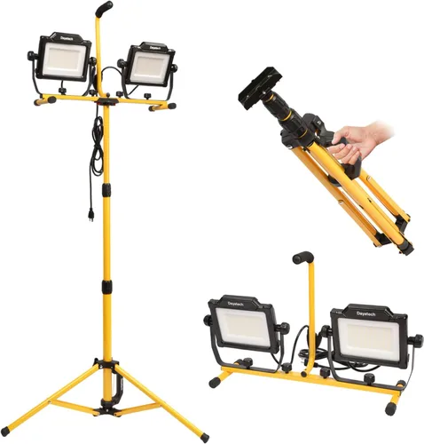 Luz de trabajo LED de doble cabeza de 180 W 20000 lúmenes con soporte para trípode, 4 brillos ajustables, cable de alimentación impermeable IP 65 de