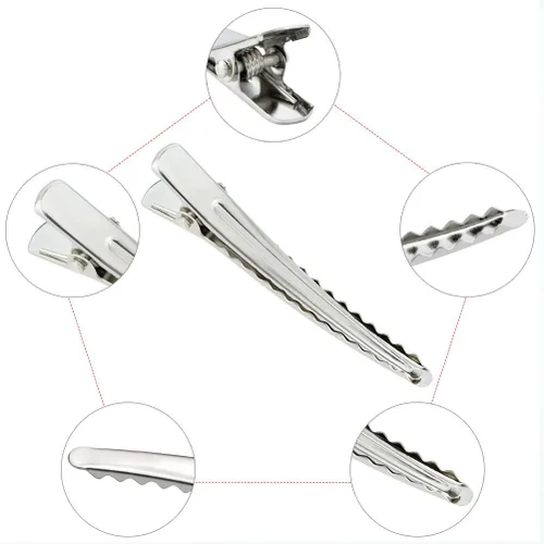 Miniatura 4 de Marrywindix pinzas tipo cocodrilo para el cabello, 2,36 pulgadas, metal plateado, para peluquería, accesorios para el cabello, "hágalo usted mismo