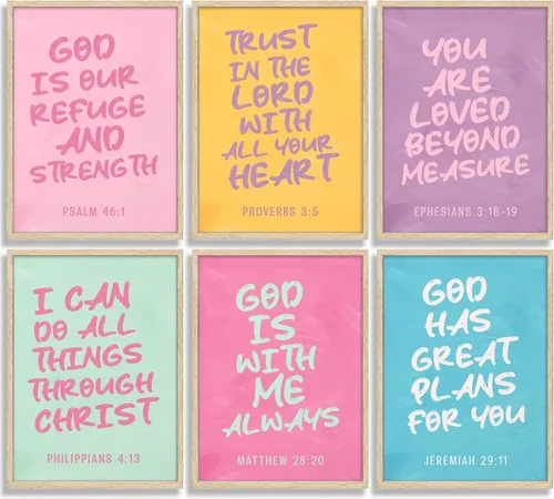 Miniatura 12 de Conjunto de 6 impresiones de pared de lona cristiana para guardería, versículos bíblicos para niños, citas inspiradoras, pintura, imagen, decoración