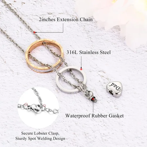 Miniatura 35 de XIUDA Collar de urna de cremación para cenizas, recuerdo tallado con recuerdo eterno de acero inoxidable, joyería conmemorativa para cenizas