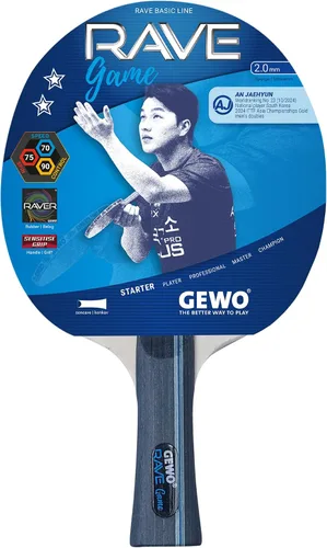 GEWO Pala de tenis de mesa, jugador Thunderball 2, agarre alto, giro, ataque, adulto, juvenil, agarre de 4.0 pulgadas