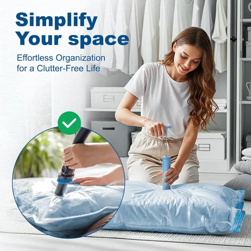 Miniatura 6 de HOUSE DAY Paquete de 22 bolsas de almacenamiento al vacío con bomba, bolsas de sellado al vacío para ahorrar espacio para ropa y viajes, 4 jumbo/4