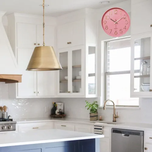 Miniatura 6 de Reloj de pared de 12 pulgadas, silencioso de cuarzo, funciona con pilas, para el hogar, cocina, oficina, escuela, sala de estar, decoración Rosa-rosa