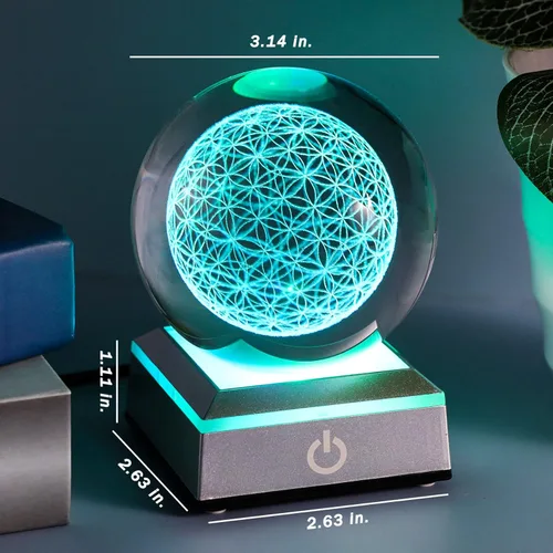 Miniatura 4 de Qianwei Esfera de Cristal Flor de la Vida con Base Táctil de Iluminación LED Colorida, Bola de Cristal de Geometría Sagrada Starlight Magic