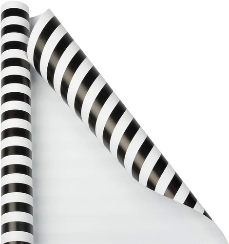 JAM Paper Envoltura de regalo - Papel de envolver a rayas - 25 pies cuadrados (30 pulgadas x 10 pies) - Rayas negro y blanco - Rollo vendido