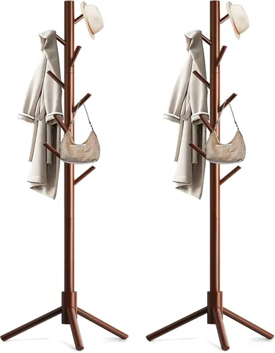 Miniatura 13 de Aliphon Perchero de madera, perchero independiente con 8 ganchos, árbol de abrigos de 3 tamaños ajustables para sombreros, abrigos, bufandas y Blanco