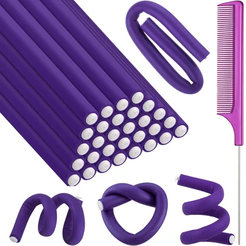 Miniatura 7 de Syhood 30 varillas rizadoras flexibles de 9.45 pulgadas, rodillos de espuma suave sin calor, 1 peine de cola de rata, peine de cola de rata