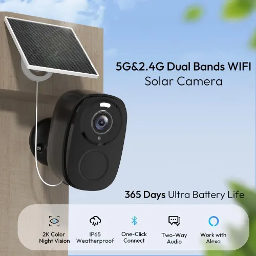 Miniatura 2 de Cámaras de seguridad solar inalámbricas para exteriores 5G/2.4G, cámara de 2K con batería y panel solar, alarma de sirena, visión nocturna a
