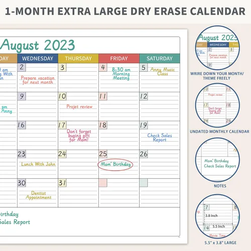 Miniatura 3 de Calendario grande de borrado en seco para pared, calendario de borrado en seco sin fecha, calendarios laminados borrables para pared con 8