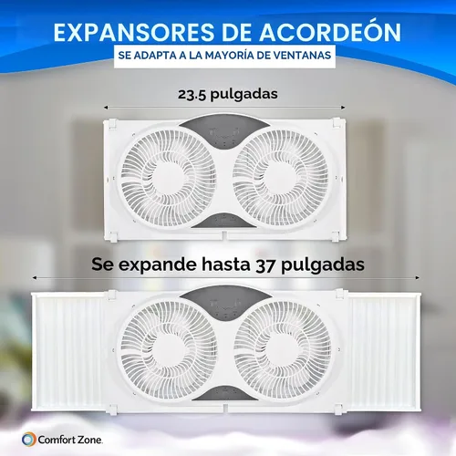 Miniatura 2 de Comfort Zone Ventilador de ventana para dormitorio, ventiladores duales de 9 pulgadas y 3 velocidades con expansores de bloqueo automático
