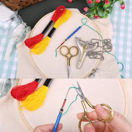 Miniatura 4 de BUTUZE Tijeras de bordado, exquisitas tijeras retro para coser, kit de costura de bordado de acero inoxidable para costura, corte, trabajo de arte
