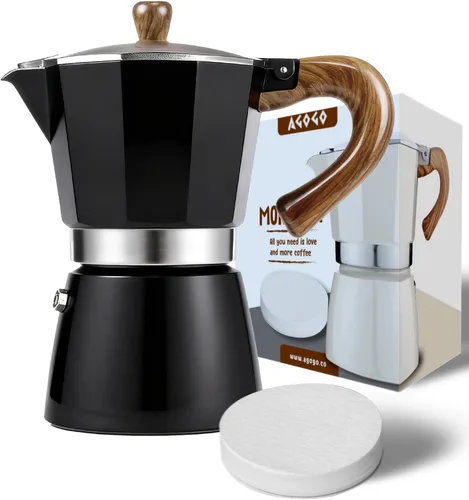 Miniatura 10 de AGOGO Milano Moka - Máquina de café expreso con 100 filtros de papel para café sin sedimentos, greca italiana clásica con mango de grano de madera