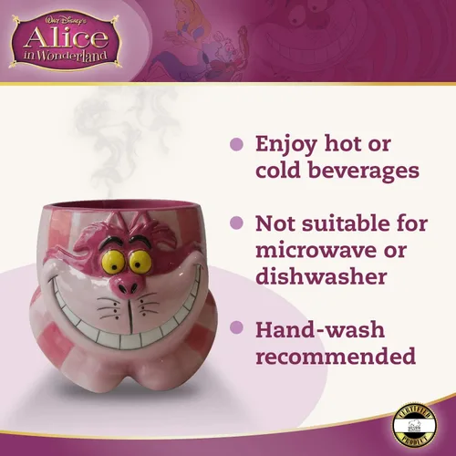 Miniatura 5 de Silver Buffalo - Taza de cerámica esculpida en 3D de 20 onzas, con diseño de Alicia en el país de las maravillas de Disney Cheshire Cat