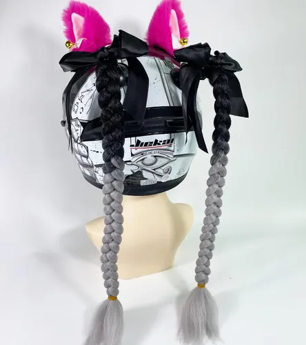 Miniatura 4 de Extensión de cola de caballo para niñas con ventosa para casco, 2 piezas, accesorios para casco con lazo, coletas para casco de motocicleta