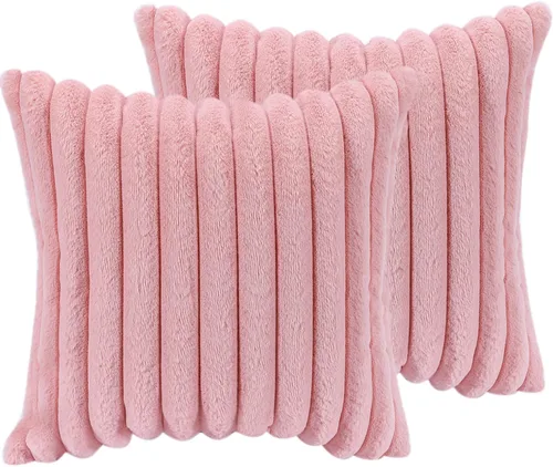 Miniatura 10 de Juego de 2 fundas de almohada de 18 x 18 pulgadas, fundas decorativas de piel sintética para cama, funda de almohada suave y esponjosa con respaldo