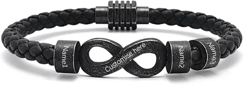 Miniatura 10 de Pulsera personalizada para hombre con cuentas de nombre personalizadas, pulsera de cuero trenzado personalizada grabada con 2-6 nombres