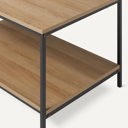 Miniatura 5 de Amazon Basics Mesa de centro rectangular con estante inferior, mesa central para sala de estar, de madera, 19.9" P x 31.5" A x 16.5" Al Roble