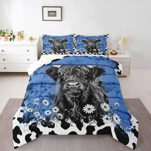 Miniatura 26 de Erosebridal Highland Cow - Juego de edredón tamaño matrimonial, juego de ropa de cama de toro de cuerno largo occidental para niños y adultos, Verde