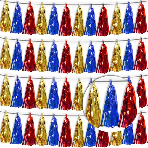Miniatura 39 de Guirnalda de flecos de papel de aluminio metálico 4P con borlas de oropel, telón de fondo para flotadores de desfile, decoraciones de graduación